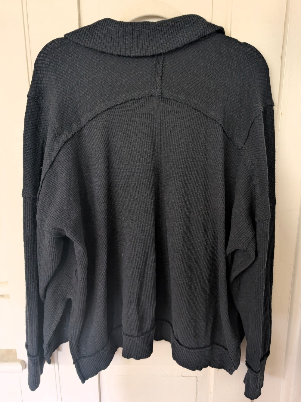 We The Free Black Quarter-Zip Ribbed Long Sleeve Pullover - Oversized Medium - Picture 6 of 8